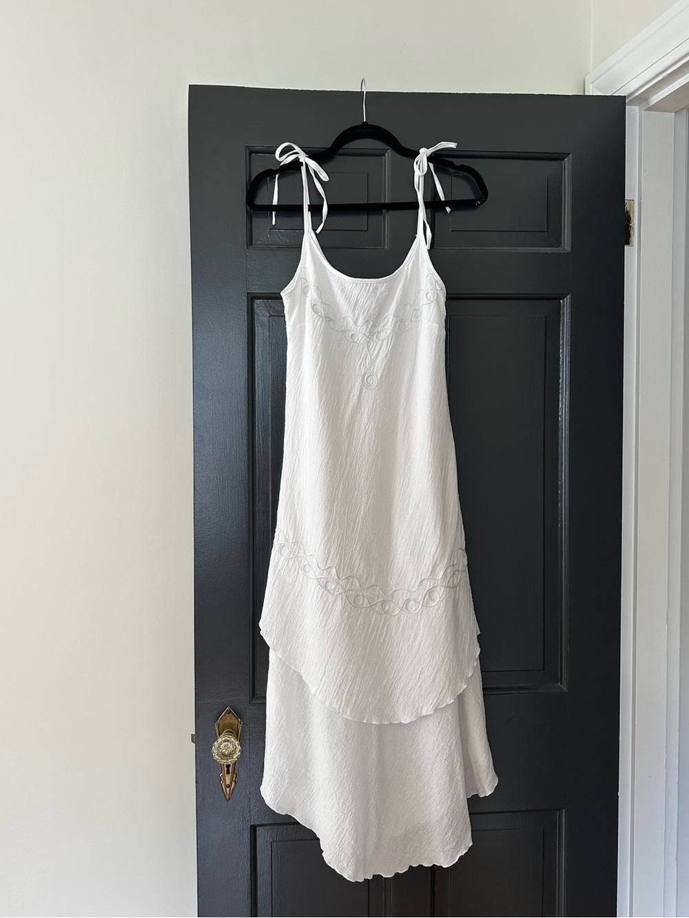 Mexico Lindo Artisan White Cotton Embroidered Boho Maxi Dress Medium